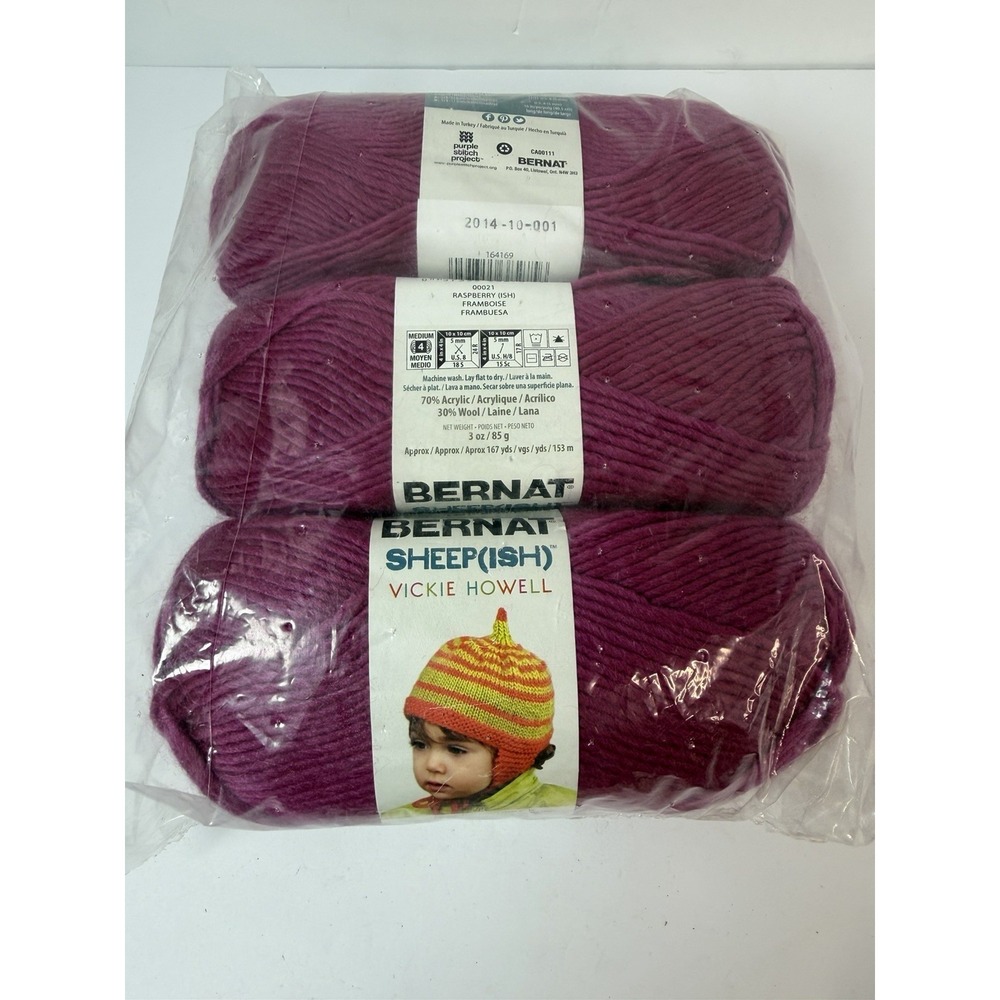 Bernat Sheep(ISH) Vickie Howell 3 Skeins Raspberry (ISH)‎ 3 oz Wool Blend